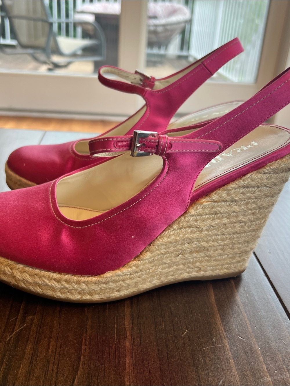 Prada Pink Satin Espadrille Wedge Slingbacks-size 40/10